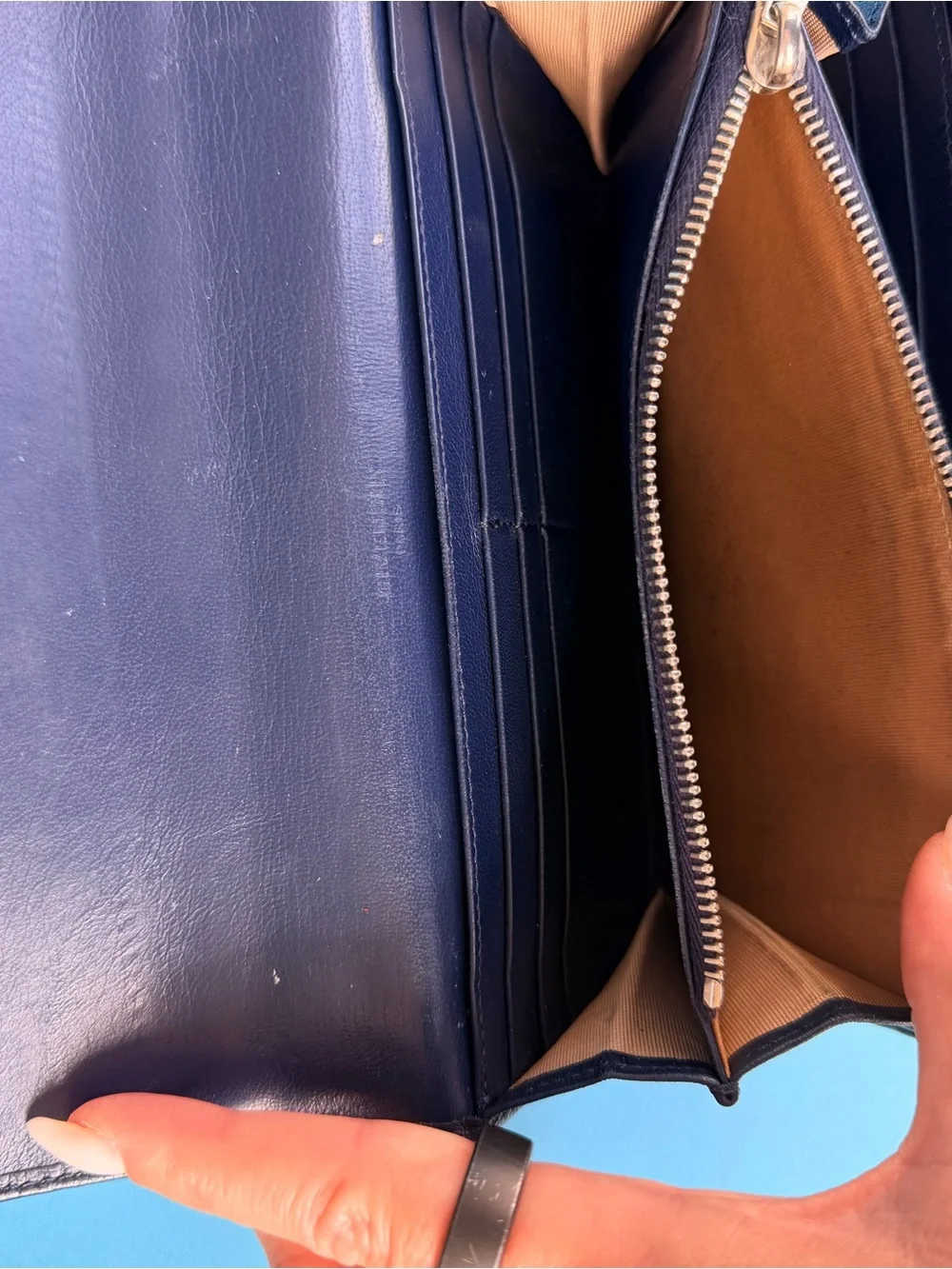Givenchy Navy Leather wallet with Gold Logo.  AUTHENTIC